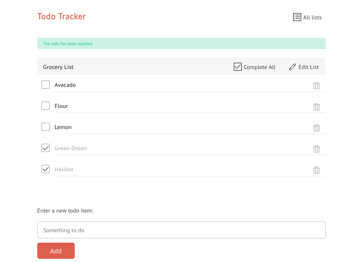 TaskVault: grocery list with checked-off items and an input to add new todos